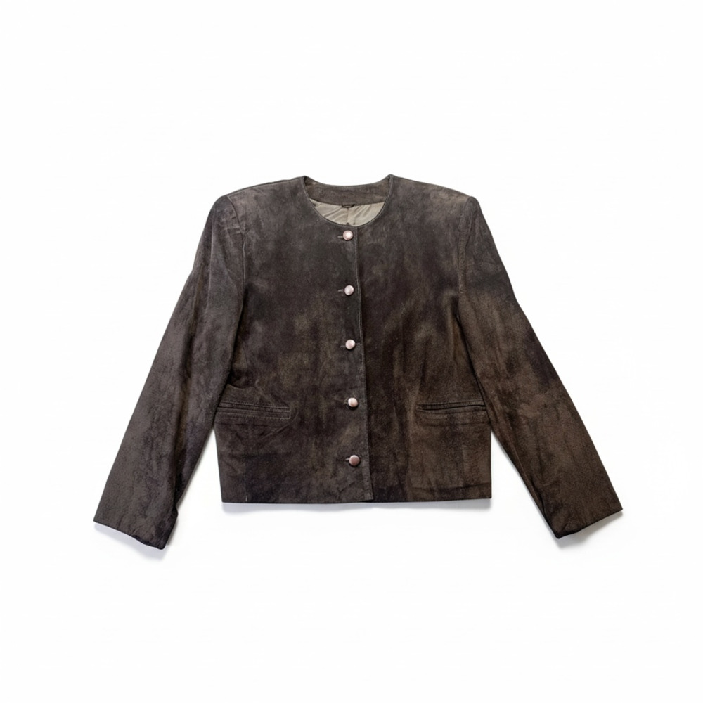 Vintage Suede Jacket Sz 10 Black Pig Skin Leather Button Front Moto Urban Indie